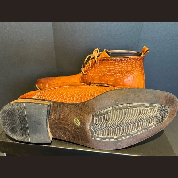TAYNO | DRESS SHOE BOOT | FAUX GATOR SIZE 9 ORANGE RUST COLOR | LACE UP - Picture 5 of 11